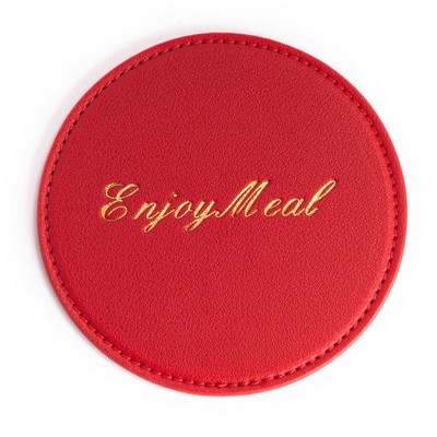 4" Round PU Leather Coaster