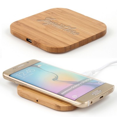 Square Natural Bamboo 10W Fast Wireless Charger