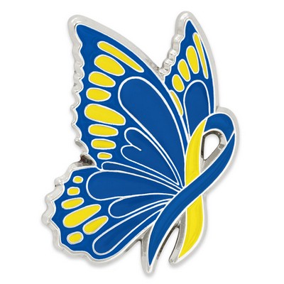 Blue and Yellow Ribbon Butterfly Pin