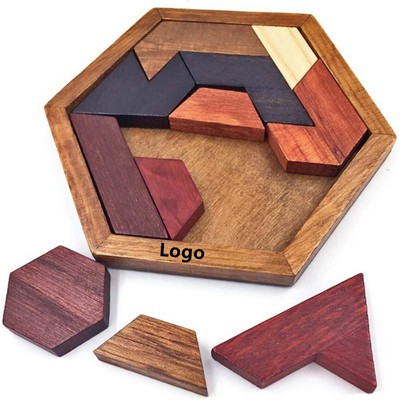 Hexagon Tangram Puzzle Wooden Brain Puzzles for Kids & Adult Brain Games for Kids