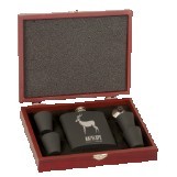 6 Oz. Matte Black Stainless Steel Flask Set w/Wood Presentation Box