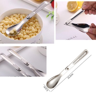 6" Portable Stainless Steel Foldable Salad Spoon Cake Spoon