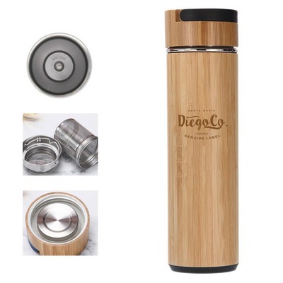 16 Oz. Double Insulated Bamboo Insulation Water Bottle