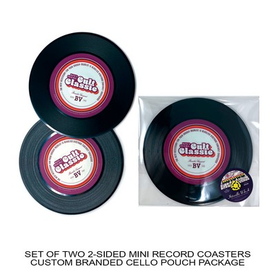 2-Sided Mini Record Coasters - Set of 2 - Custom Cello Pouch (Label on Front)