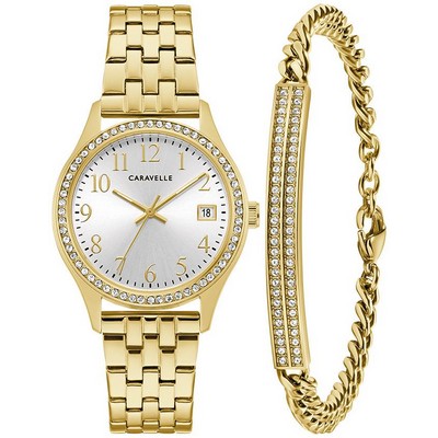 Caravelle Women's Gold Toned Watch Box Set w/White Dial