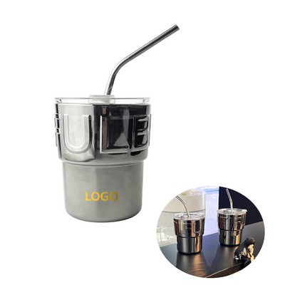 14 oz. Silver Plated Bamboo Insulated Straw Cup (direct import)