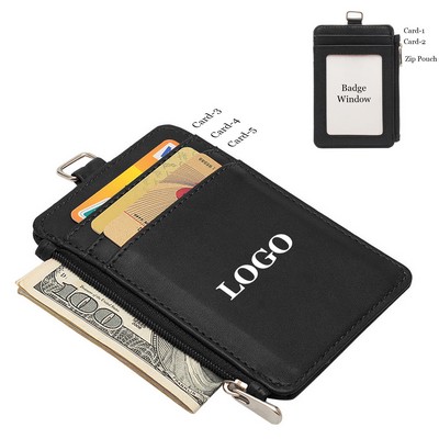 PU Leather Card Holder With Zip Pocket