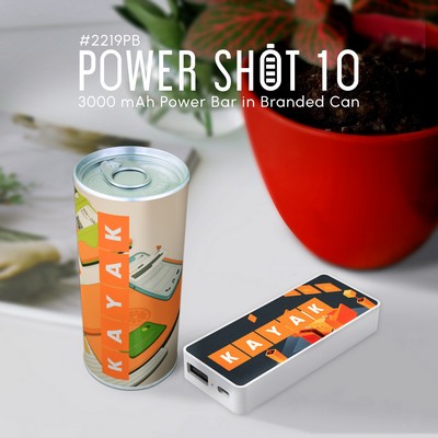 Power Shot 10, 3000 mAh Power Bar in Branded Can