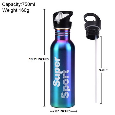 Portable Handheld Single Layer Stainless Steel Bottle With Straw