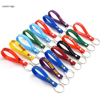 Screen Printed Silicone Wristband Keychain