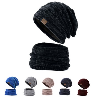 Warm Knit Skull Cap Neck Scarf Set