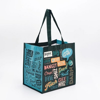 Full Color PET Non-Woven Grocery Tote Bag w/ Large Gusset - 4 Sided (12" x 13" x 10")