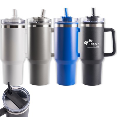 40 Oz. Stainless Steel Double Wall Tumbler With Plastic Liner, Powder Coated Matte Finishing