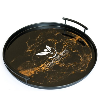 Black Metal Round Tray - Black Ember