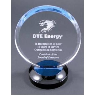 Round Blue Reflective Halo Acrylic Award w/ Black Base - 8" Diameter