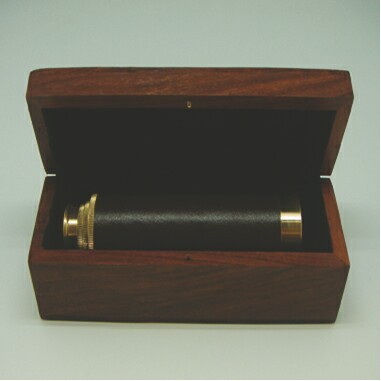 Brown Leather & Brass Telescope w/ Wooden Case