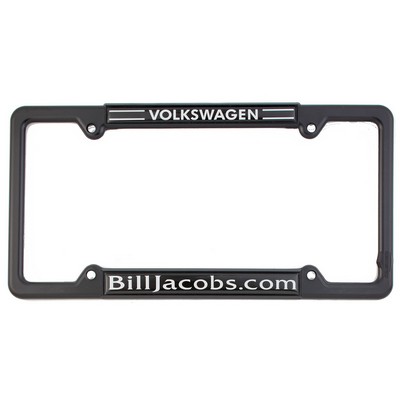 Premium Black Plastic Signature Dome Duraframes License Plate Frame w/White Vinyl Material