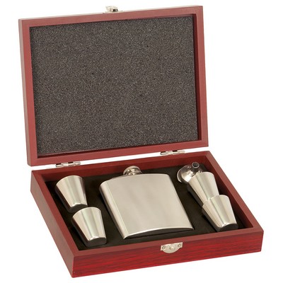 Flask Gift Set in Rosewood Case - Laser Engraving on Box