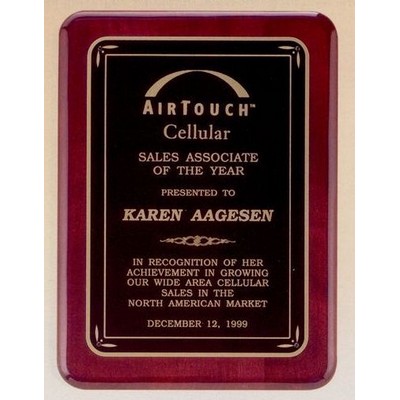 Rosewood Piano Finish Plaque with Black Florentine Border Plate, 9 x 12"