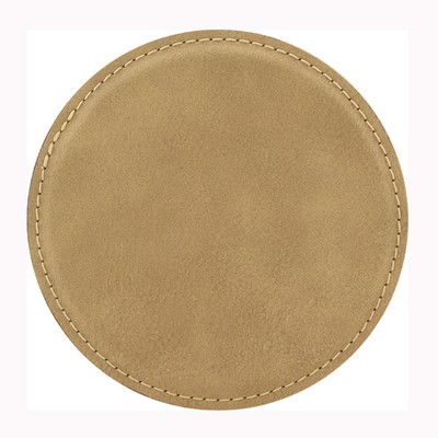 Light Brown Leatherette Circle Coaster (Screen Imprinted)