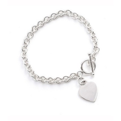 7.5" Sterling Silver Ladies Toggle Bracelet with Heart Charm - 9.5gm