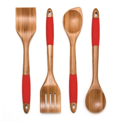 Bamboo Slotted Spatula w/ Red Silicone Handle