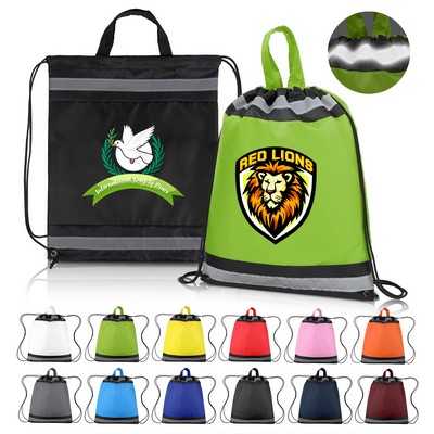 Small Reflective Polyester Drawstring Backpack