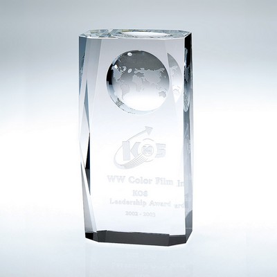 Beveled Globe Column Award with Pre-Etched Concave Globe, 4-1/2"H