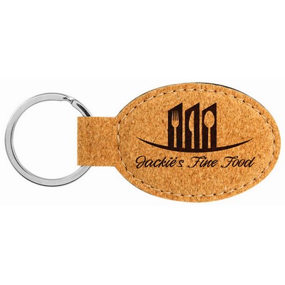 3" x 1.75" Oval Cork Keychain