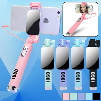 Foldable Wired Selfie Stick w/ Mirror