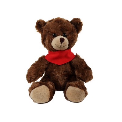 soft plush Chocolate Curly Sitting Bear with bandana