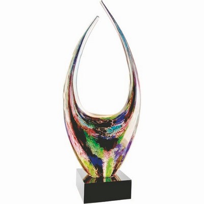 16 3/4" Dual Rising Art Glass Award w/Square Black Base