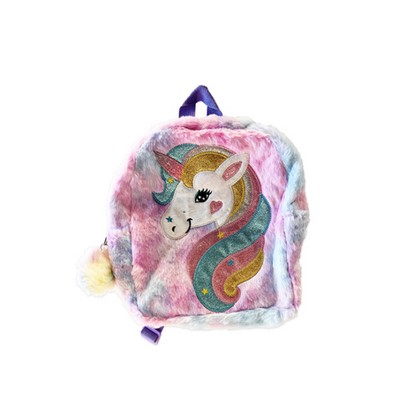 Custom Plush Rainbow Embroidered Unicorn Backpack