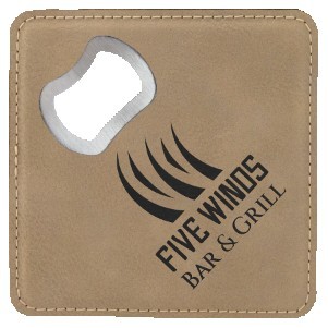 Square Light Brown Leatherette Bottle Opener & Coaster