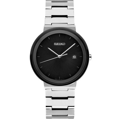 Seiko Men's Essential Stainless Steel Watch w/Black Dial & Black Bezel