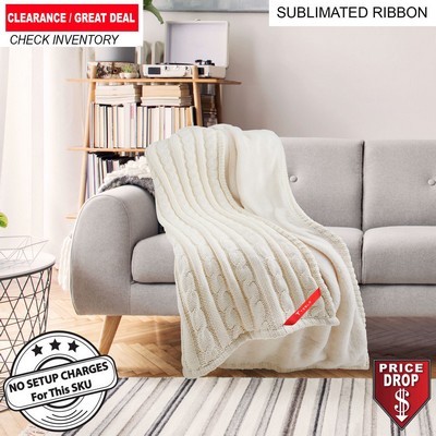 Premium Cable Knit Cotton Throw, 50x60, with Sublimated Ribbon, NO SETUP CHARGE