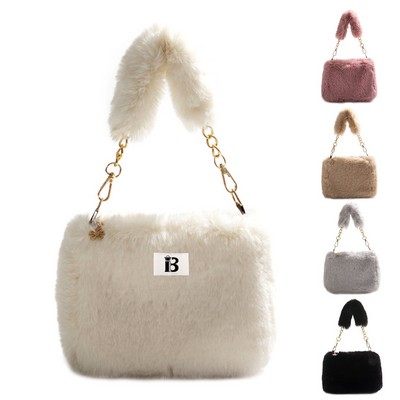 Plush imitation rabbit fur shoulder bag