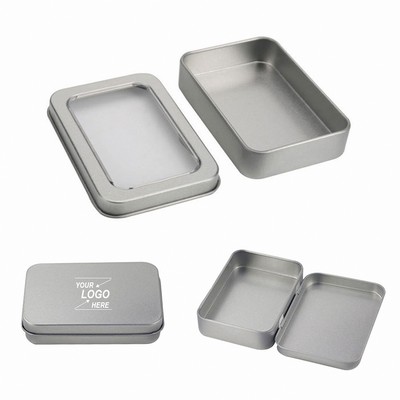 Clear Lid Rectangle Metal Tin Container Box