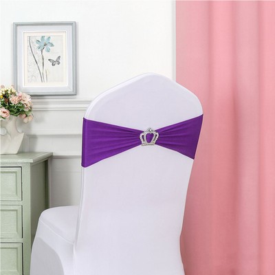 Chair Sashes Bow Satin Bowknot Stretchy Bands Chair Bowknot W/ Crown Diamond Buckle