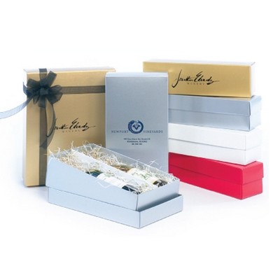 White Gloss Folding Set Up Wine Bottle Box- Double Bottle (13"x 7"x 3 1/2")