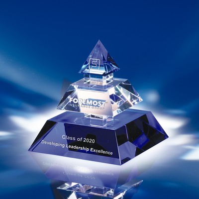 Legend of Success Blue & Clear Crystal Pyramid Award 5"H