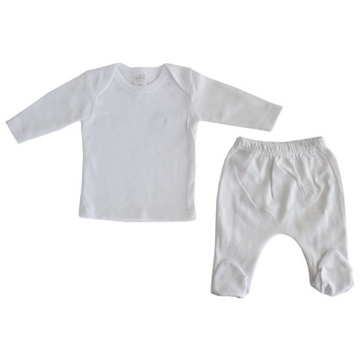 Interlock White Long Sleeve Lap T-Shirt & Closed-Toe Pants Set