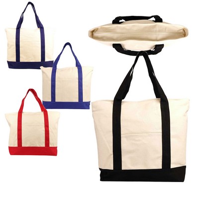 Deluxe Zippered Cotton Canvas Tote Bag (22"x16"x6")