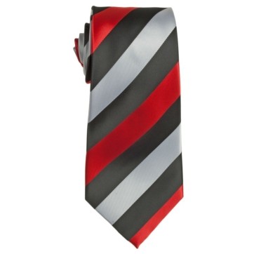 Stock Red/ Black/ White Striped Polyester Tie