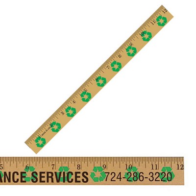 12" Clear Lacquer Wood Ruler w/Recycling Background