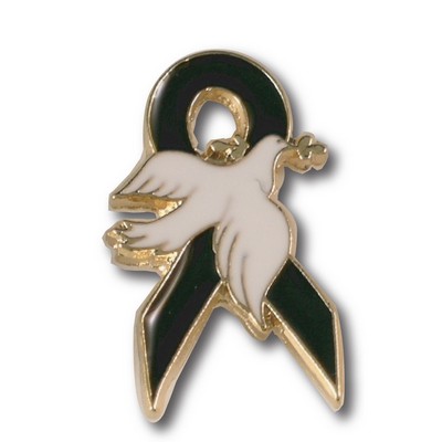 Black Awareness Ribbon w/Dove Lapel Pin