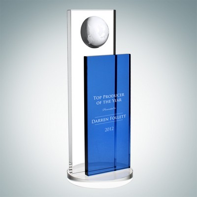 Blue Endeavor Globe Optical Crystal Award (Large)