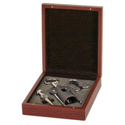 3 Piece Wine Tool Gift Set w/ Rosewood Case - Laser Engraved