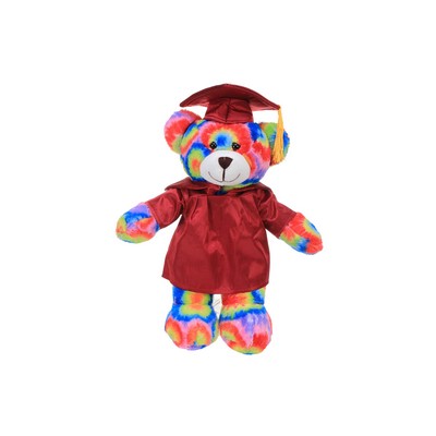 Soft Plush Tie Dye Teddy Bear in Graduation Cap & Gown