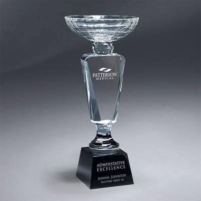 Faceted Crystal Cup on Black Crystal Base - Large (2 Locations and Silver Color-Fill on Base)